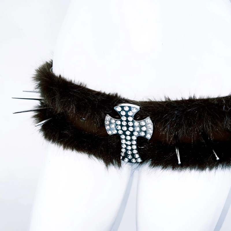 Fluffy rivet applique beaded belt  | Festival Outfits Women