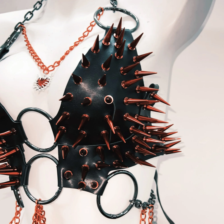 PU leather rivet o ring metal chain top  | Festival Outfits Women