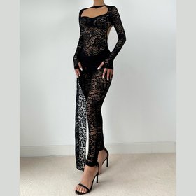Long sleeve ruched hollow out lace pant set  | Festival Outfits Women