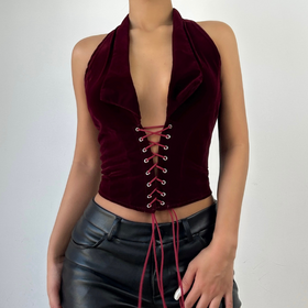 Halter deep v neck lace up backless top  | Festival Outfits Women