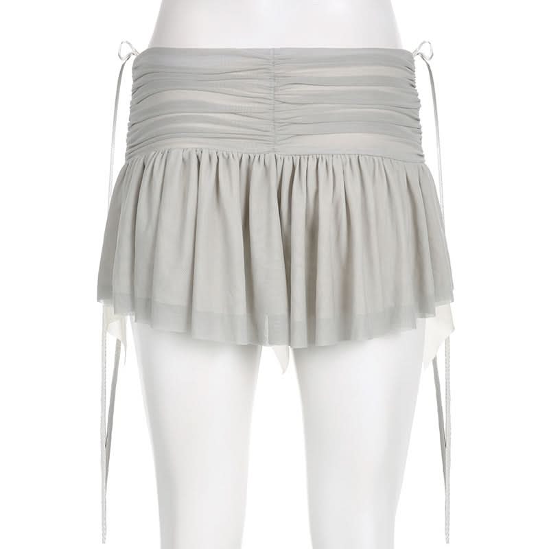 Mesh patchwork ruffle button contrast backless cami ruched skirt set-final-sale