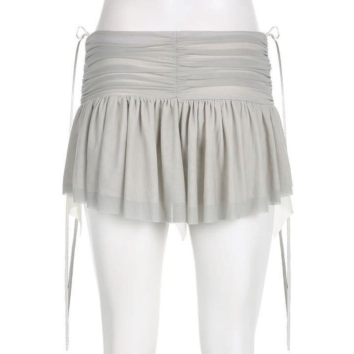 Mesh patchwork ruffle button contrast backless cami ruched skirt set-final-sale