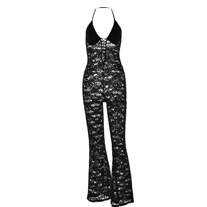Halter lace lace up see through jumpsuit  | Festival Outfits Women
