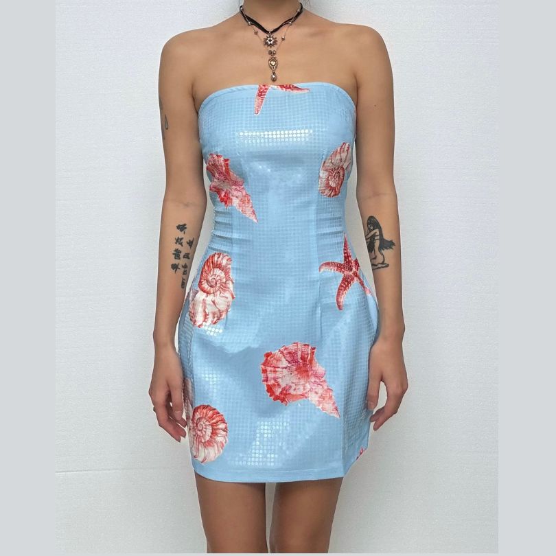 Conch print zip-up tube mini dress-final-sale