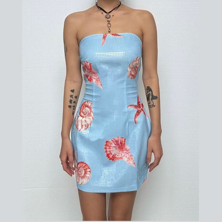 Conch print zip-up tube mini dress-final-sale