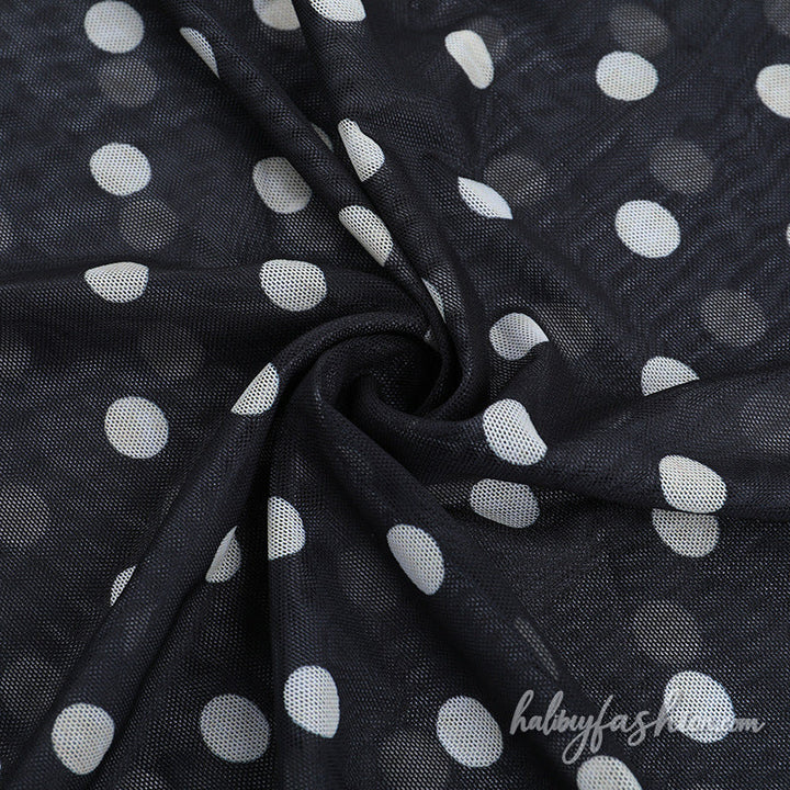 Polka dot hollow out ruched mesh cami maxi dress
