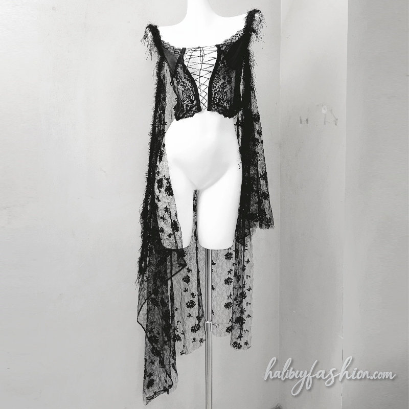 Lace up hollow out lace raw hem cami top - Halibuy - 2