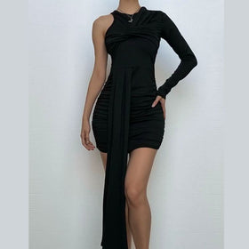 One shoulder long sleeve ruched mini dress-final-sale  | Festival Outfits Women