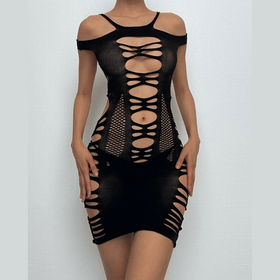 Off shoulder hollow out strappy cami cut out mini dress  | Festival Outfits Women