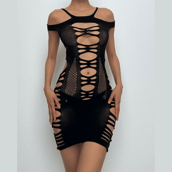 Off shoulder hollow out strappy cami cut out mini dress  | Festival Outfits Women