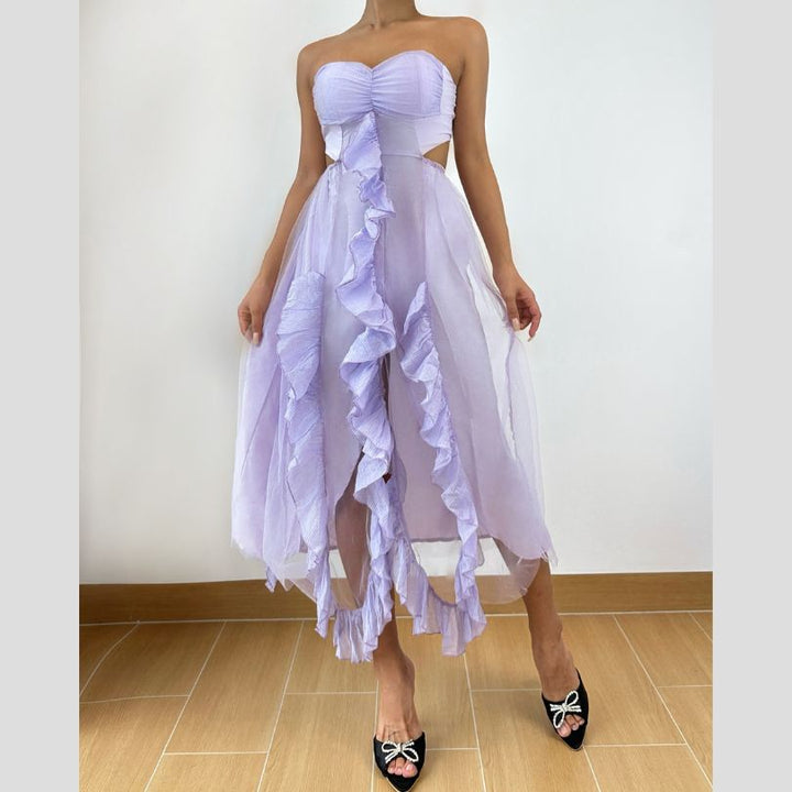 Sweetheart neck ruffle slit tube midi dress  | Festival Outfits Women-final-sale