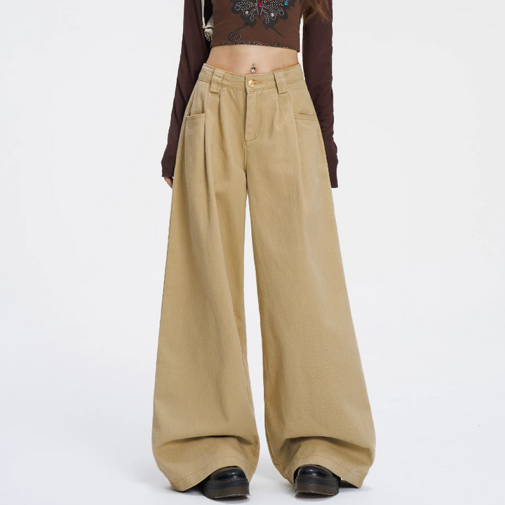 Button solid pocket zip-up low rise wide leg | Baggy Low Rise Jeans