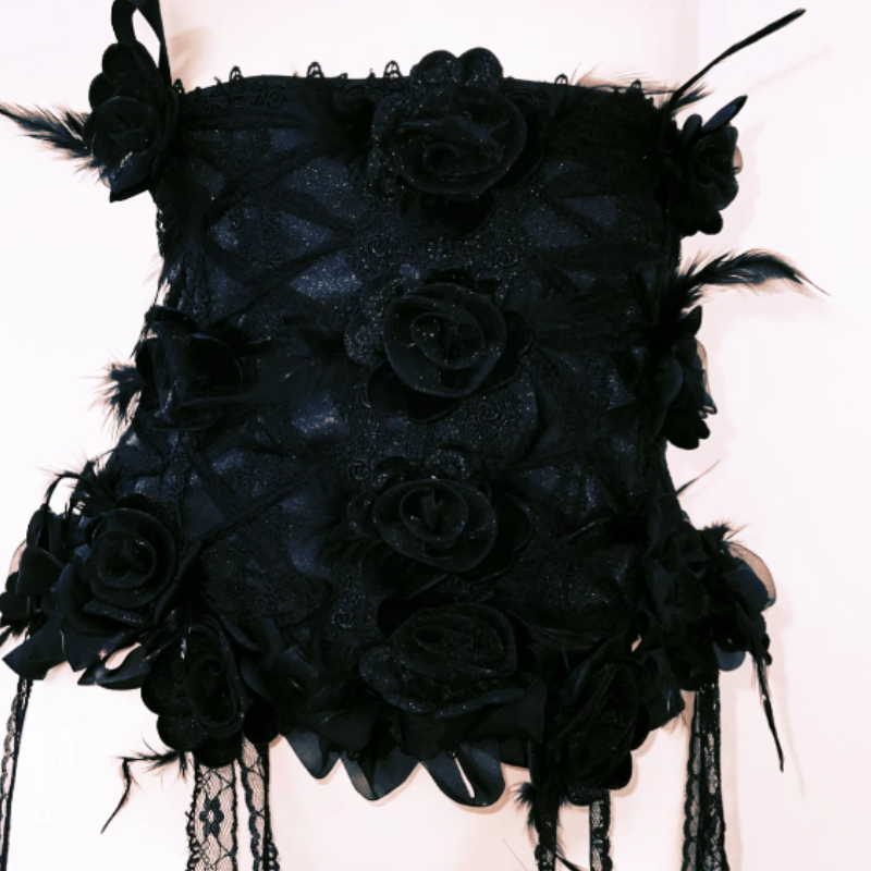 Feather flower applique lace hem corset  | Festival Outfits Women