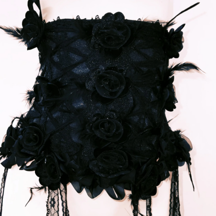 Feather flower applique lace hem corset  | Festival Outfits Women