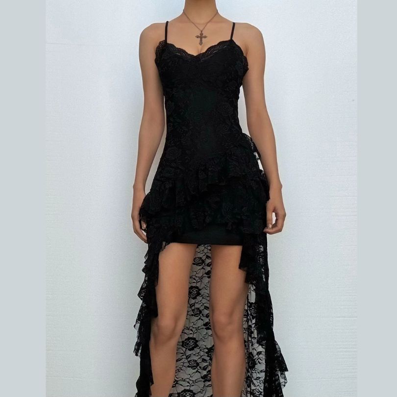 Lace ruffle flower pattern cami midi dress  | Festival Outfits Women