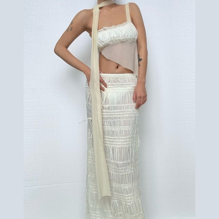 One shoulder mesh maxi skirt set  | Festival Outfits Women
