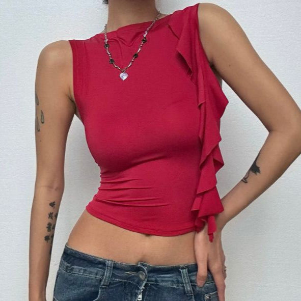 Rigunan Ruffle crewneck mai ƙarfi mara tsari | Kayan Biki na Mata