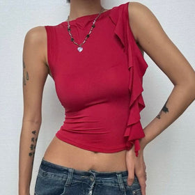 Ruffle crewneck solid irregular top  | Festival Outfits Women-final-sale