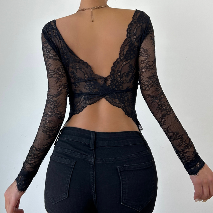 V neck long sleeve lace top  | Festival Outfits Women