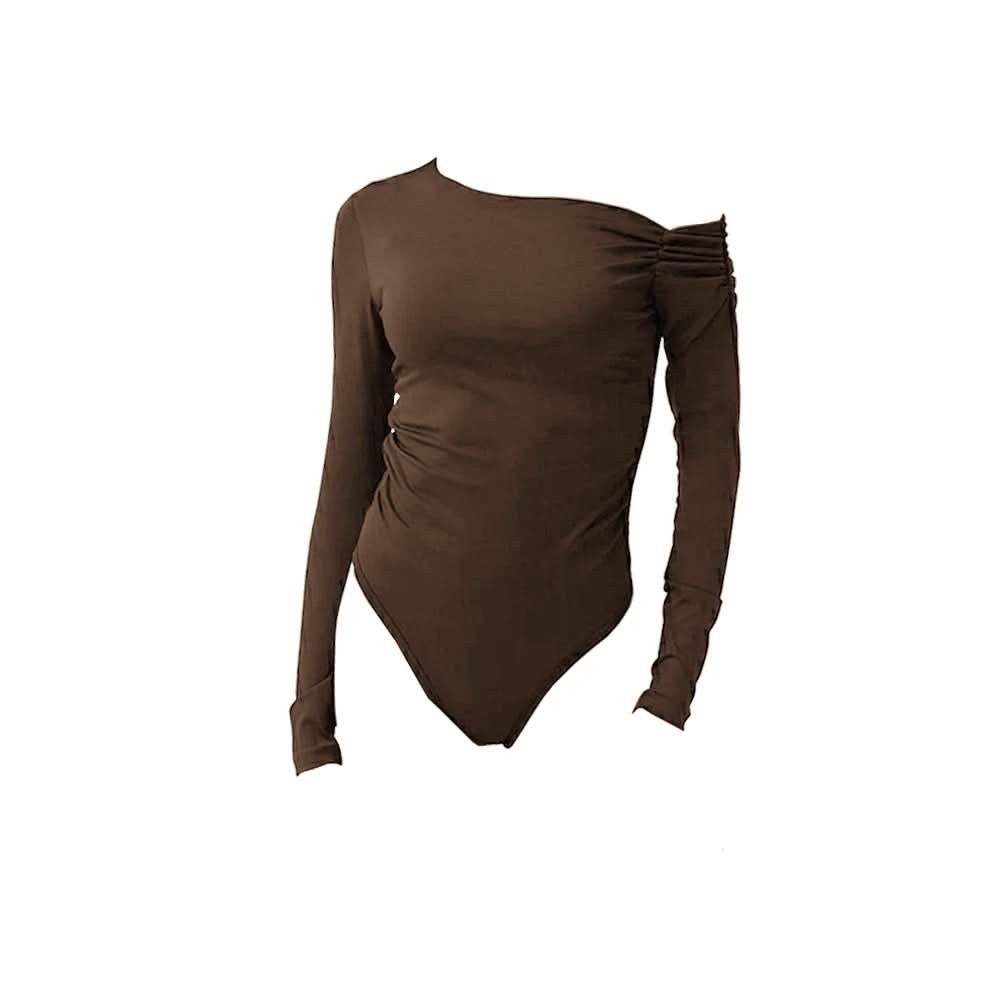One shoulder long sleeve solid bodysuit  | Festival Outfits Women