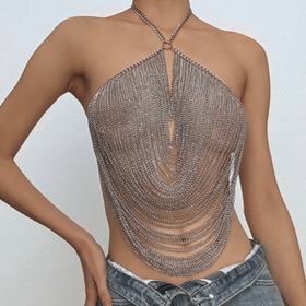 Halter o ring hollow out metal chain cut out top  | Festival Outfits Women