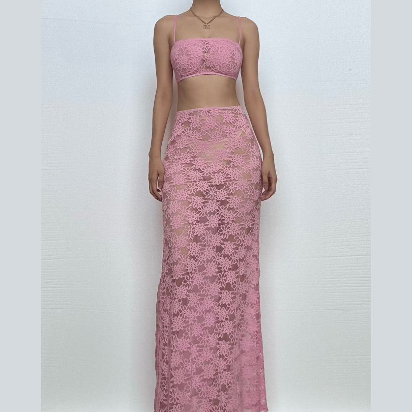 Sheer lace see through cami maxi skirt set-final-sale  | Festival Outfits Women
