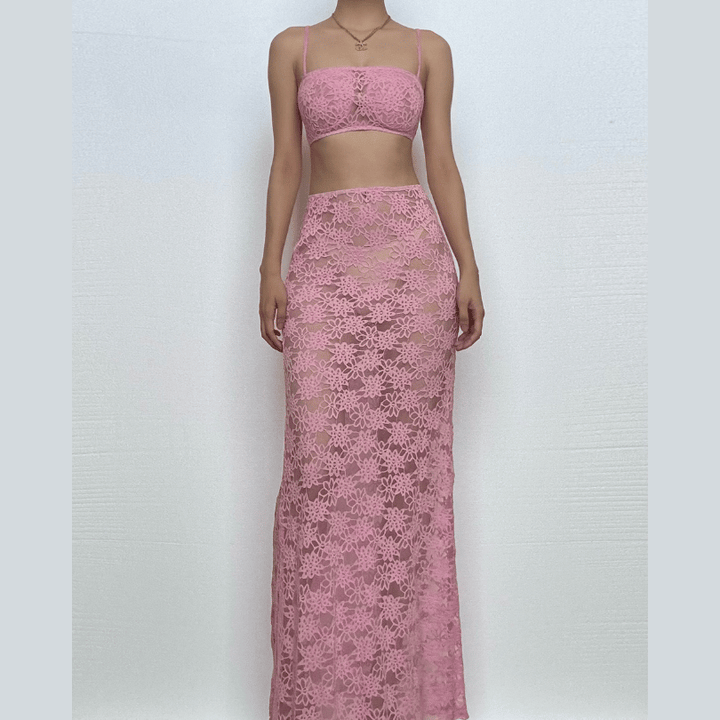 Sheer lace see through cami maxi skirt set-final-sale  | Festival Outfits Women