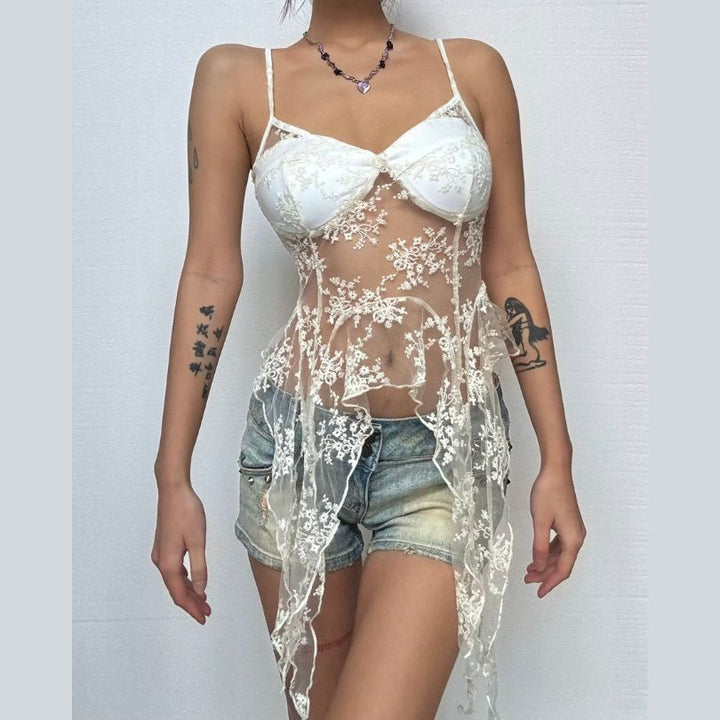Lace v neck ruffle backless cami top  | Festival Outfits Women
