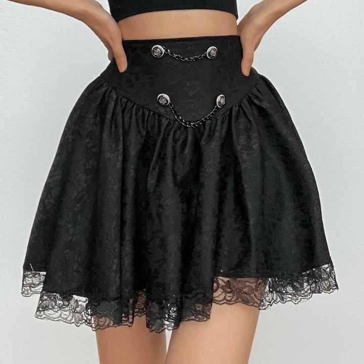 Button lace hem solid zip-up ruched mini skirt  | Festival Outfits Women
