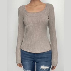 Long sleeve ribbed solid 2 piece top-final-sale  | Festival Outfits Women