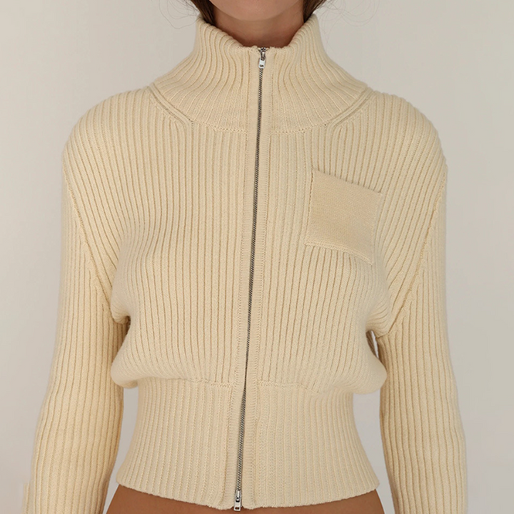 Long sleeve zip-up high neck solid top  | Festival Outfits Women