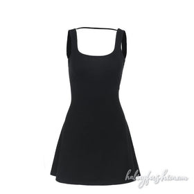U neck backless solid A line cami mini dress