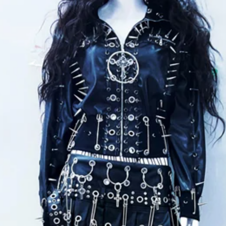 Zip-up o ring long sleeve rivet applique top  | Festival Outfits Women