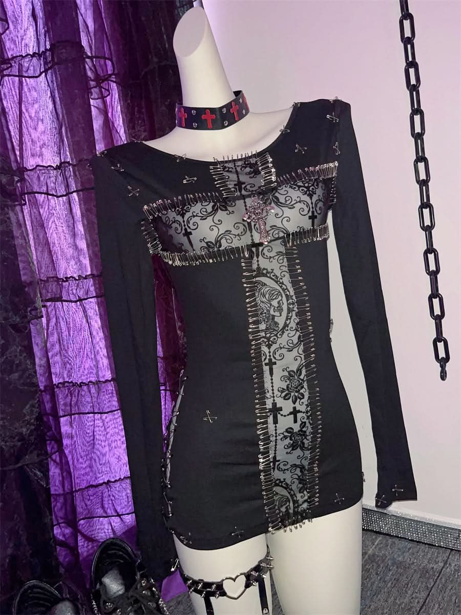 3 piece long sleeve halter cross applique top  | Festival Outfits Women