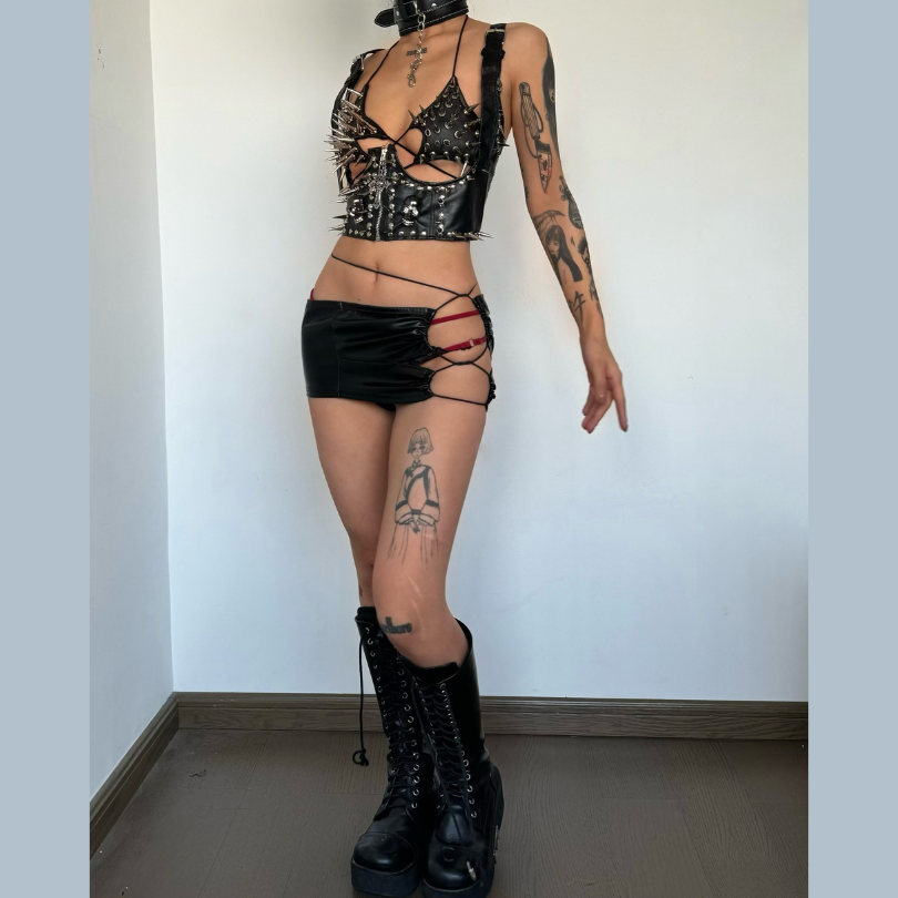 Halter self tie rivet backless crop top  | Festival Outfits Women
