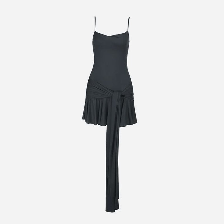 U neck solid knotted ruffle ruched cami mini dress  | Festival Outfits Women