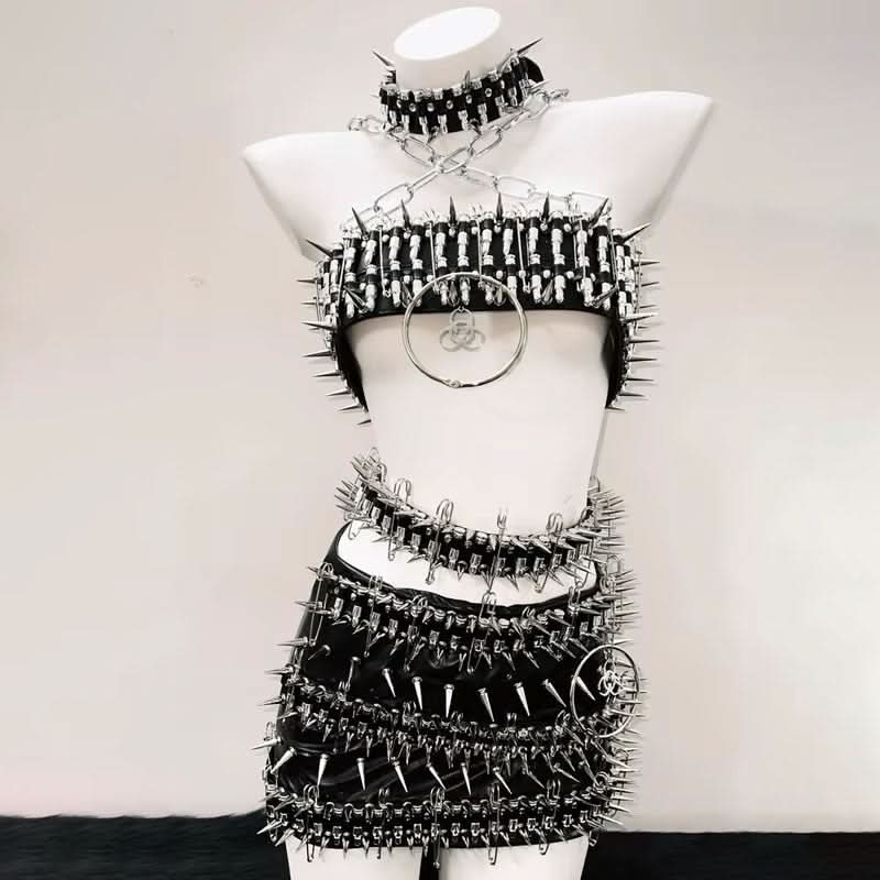 O ring rivet applique cross front belt top  | Festival Outfits Women