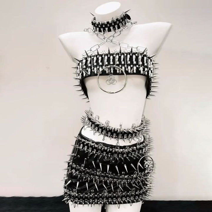 O ring rivet applique cross front belt top  | Festival Outfits Women