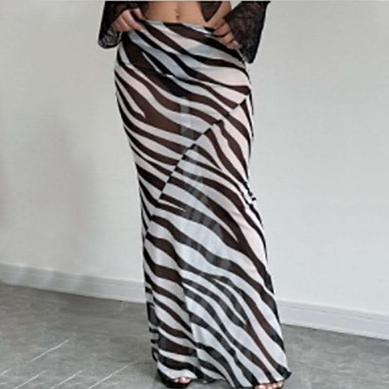 Leopard print chiffon see through maxi skirt  | Festival Outfits Women