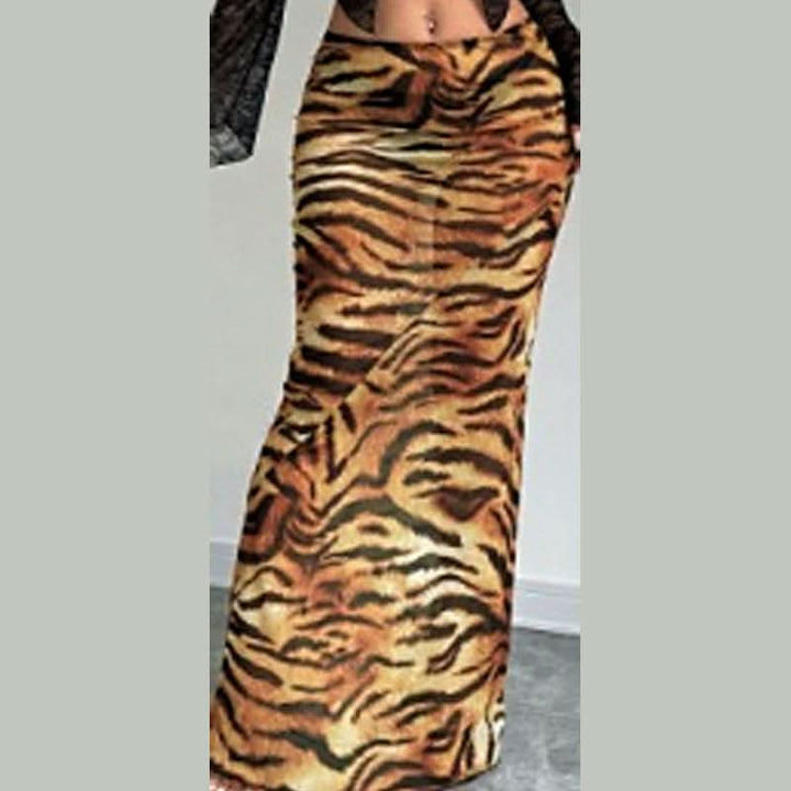 Leopard print chiffon see through maxi skirt  | Festival Outfits Women