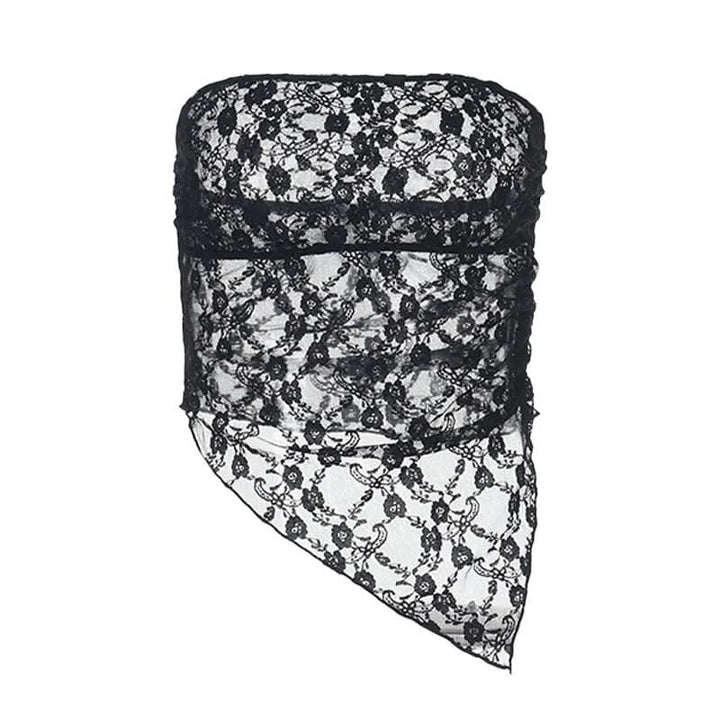 Irregular lace see through solid tube top  | Festival Outfits Women