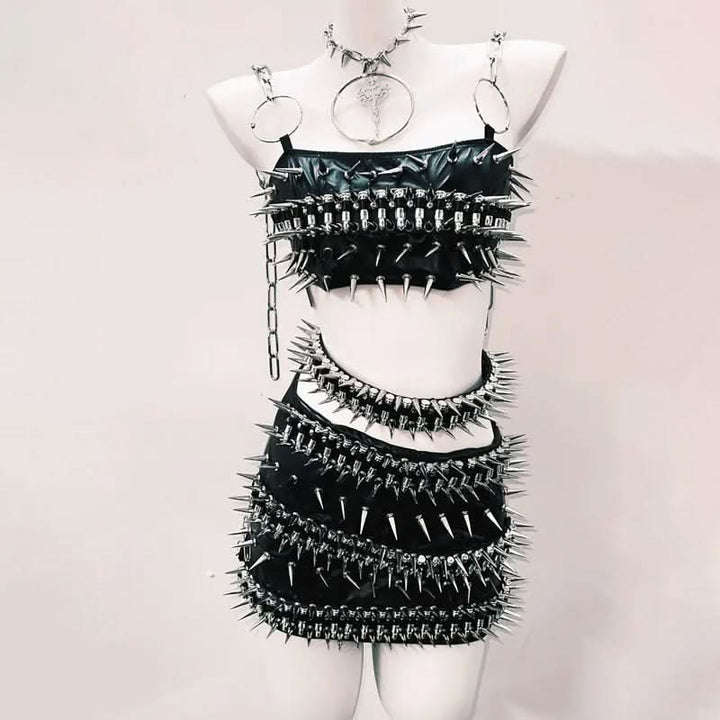 O ring rivet PU leather metal chain belt top  | Festival Outfits Women-final-sale