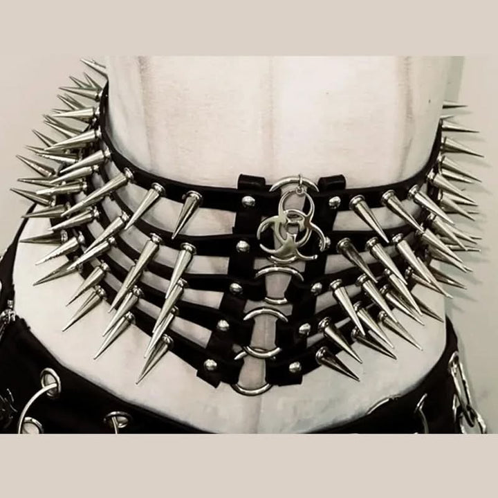 Metal chain rivet applique corset pleated mini skirt set  | Festival Outfits Women