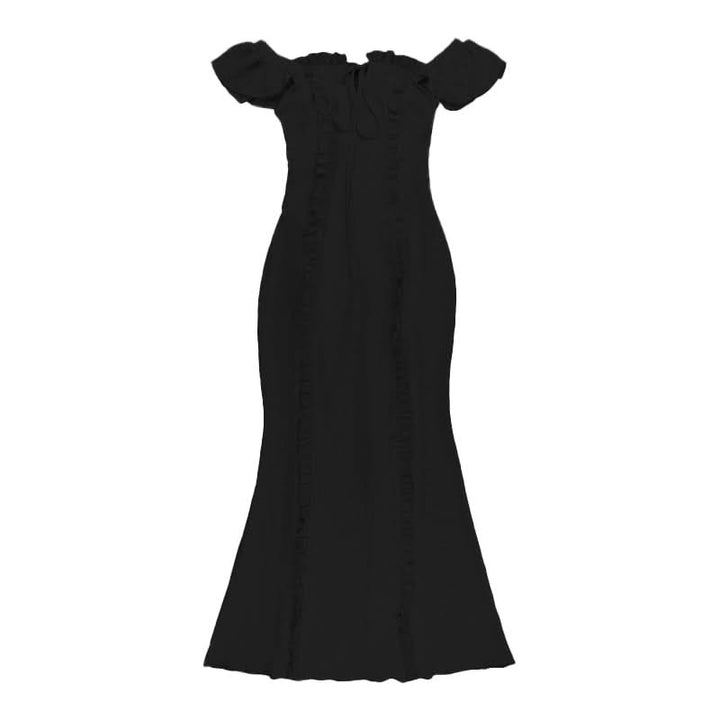Off shoulder lace hem ruffle maxi dress  | Festival Outfits Women
