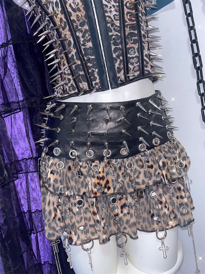 Leopard print rivet o ring button corset top  | Festival Outfits Women  | Cheetah Print Top