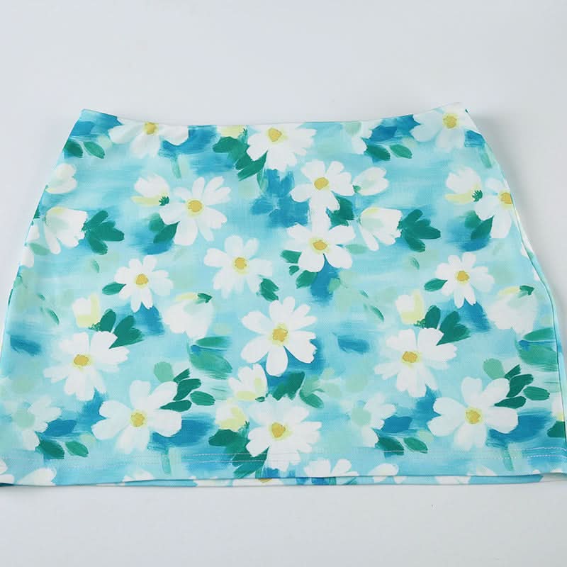 Flower print contrast mini skirt  | Festival Outfits Women