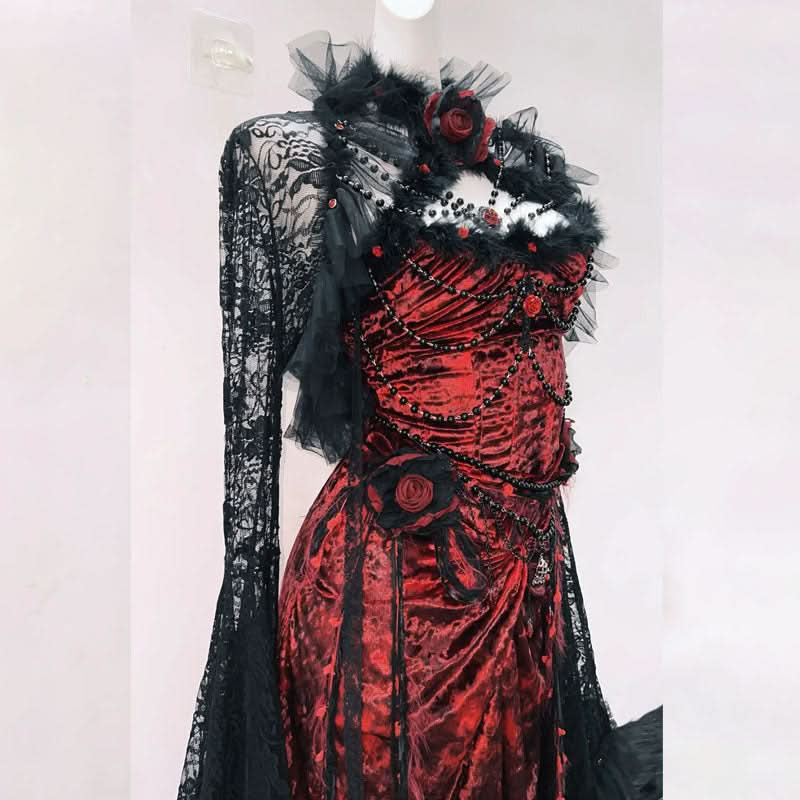 Ruched long sleeve flower applique beaded maxi dress  | Festival Outfits Women