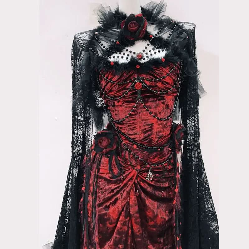 Ruched long sleeve flower applique beaded maxi dress  | Festival Outfits Women