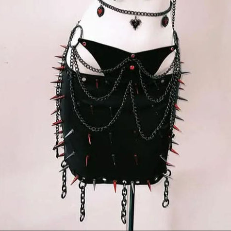 O ring rivet applique metal chain hollow out cut out top  | Festival Outfits Women