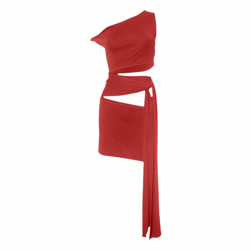 Hollow out irregular one shoulder solid cut out mini dress  | Festival Outfits Women